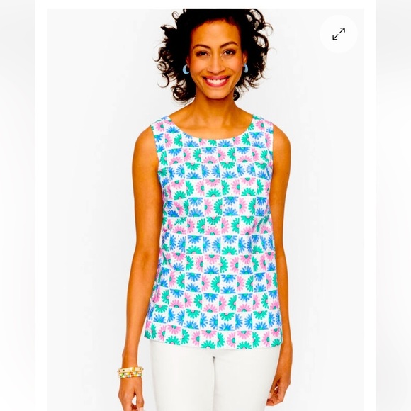 Talbots Daisy Eyelet Shell Cotton Floral Sleeveless Top - Medium - Picture 1 of 14
